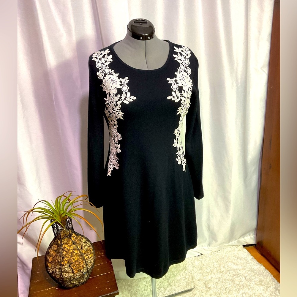 CeCe Winter Frost Black Sweater Dress